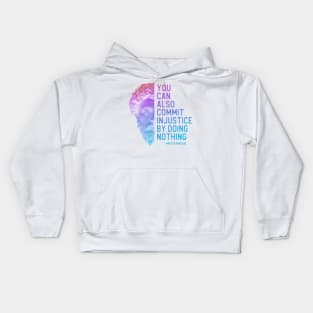 "You can also commit injustice by doing nothing" in bold gradient - Marcus Aurelius quote Kids Hoodie